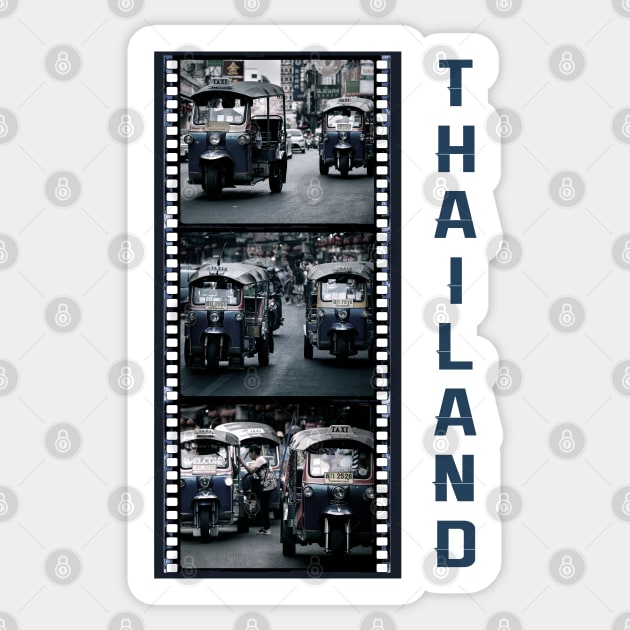 Thailand Tuk-Tuk Taxis - Triptych Of 3 Photographs With Film Strip Framing Sticker by VintCam
